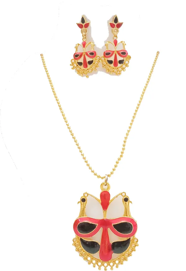 Assamese_Traditional_Gold_Plated_Red_Black_Mayur_Design_Chain_Jewellery_Set_For_Women